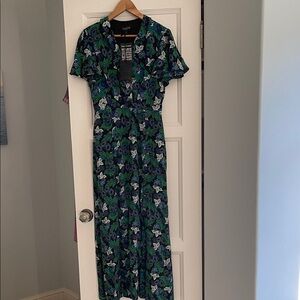 SALONI Floral Maxi Dress in Blue and Green